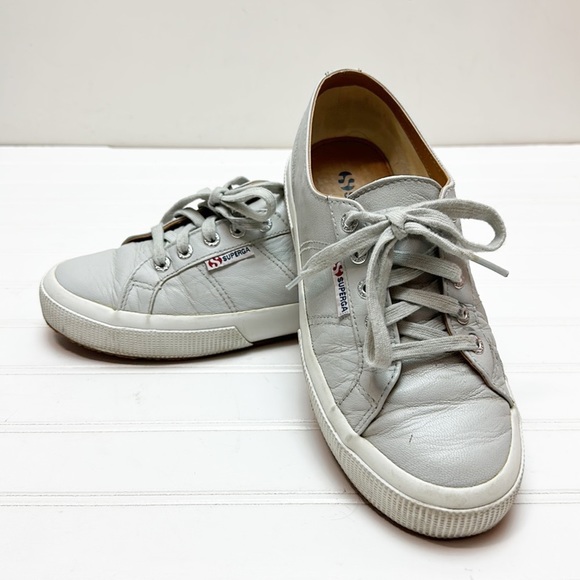 Superga light gray leather lace up sneakers 38 - Picture 4 of 10